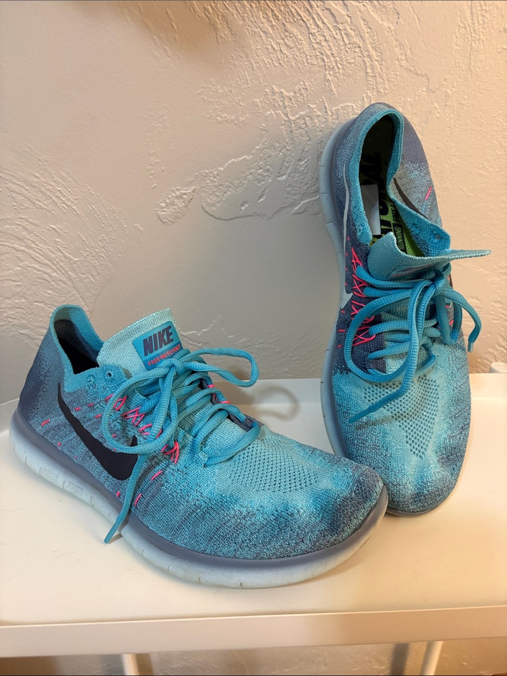 Nike Teal and Pink Flyknit Running Shoes